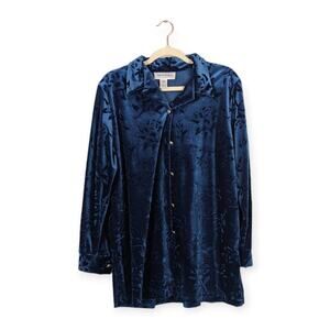 Vintage Diane Von Furstenburg The Color Authority Blue Velvet Button Down